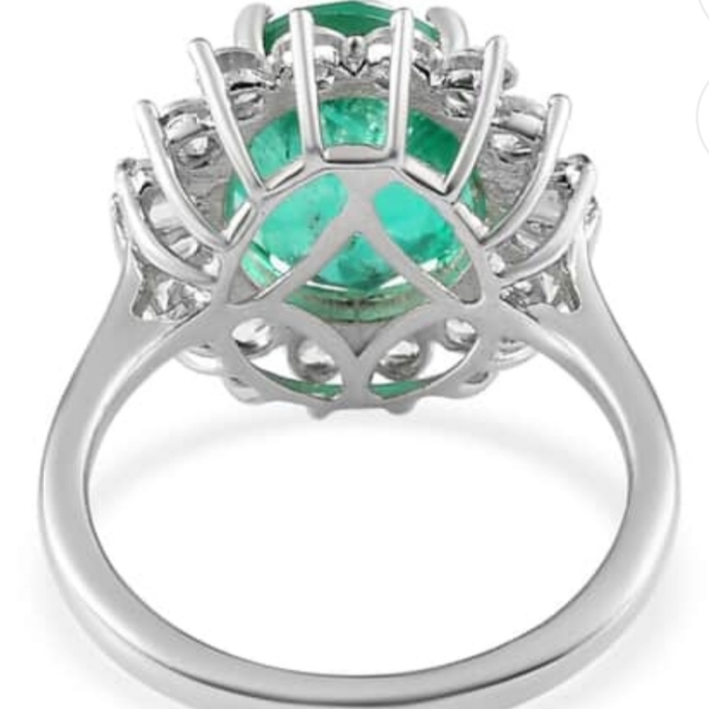 Genuine Emeraldine Quartz & White Zircon Ring Platinum over 925!! ✨️ Siz… - Picture 14 of 16